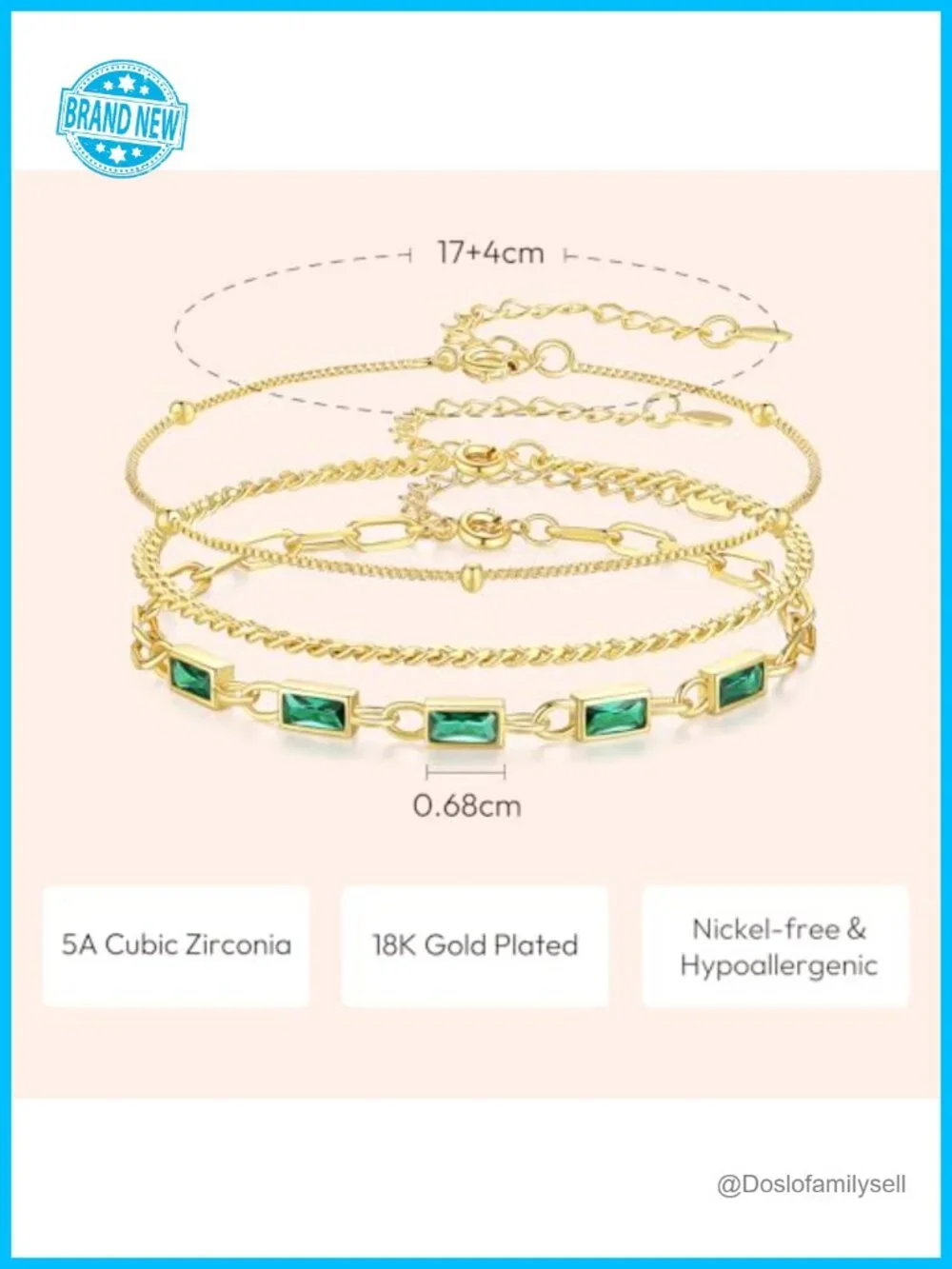 18K Gold Plated Birthstone Bracelet Set, Dainty Stackable Link Paperclip